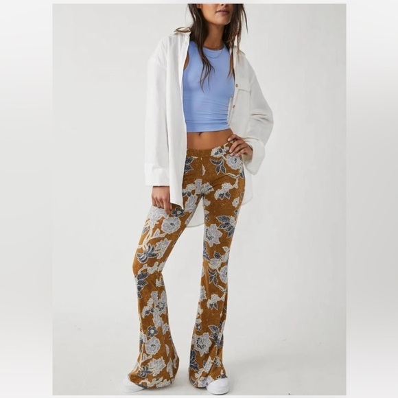 Free People Floral Flare Leg Pants xs boho flowers fitted sheath soft comfy soft - Picture 1 of 7